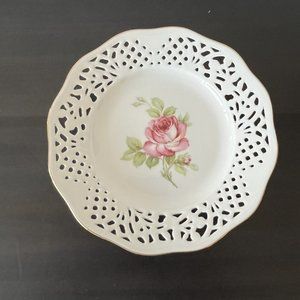 Vintage Schumann Arzberg Germany Rose Pattern Reticulated Porcelain Plate 7.5”
